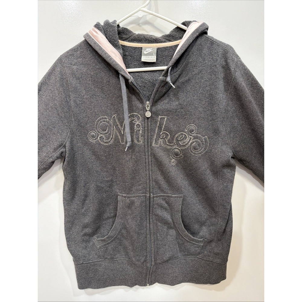 Vintage Y2K, Nike Gray Full Zip Hoodie With Pockets, Embroidered Logo . Size L